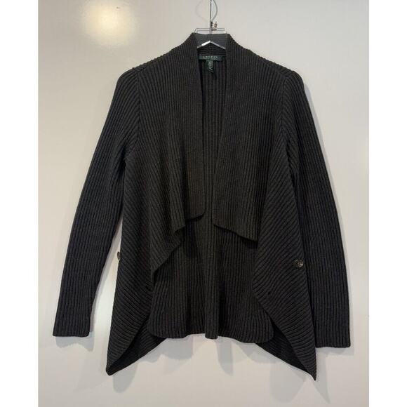 Lauren Ralph Lauren Gray Ribbed Knit Cardigan Sweater Womens Size Medium (SU) - Picture 2 of 5